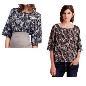 Anthro Paper Crown black gray and blush abstract print top size medium